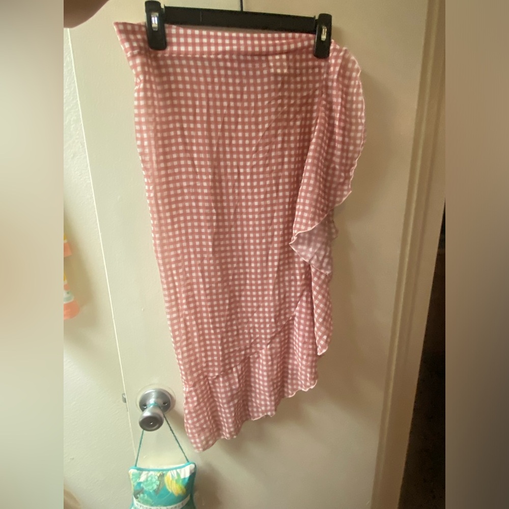 Beach Joy Pink Gingham Ruffle Bathing suit coverup Skirt